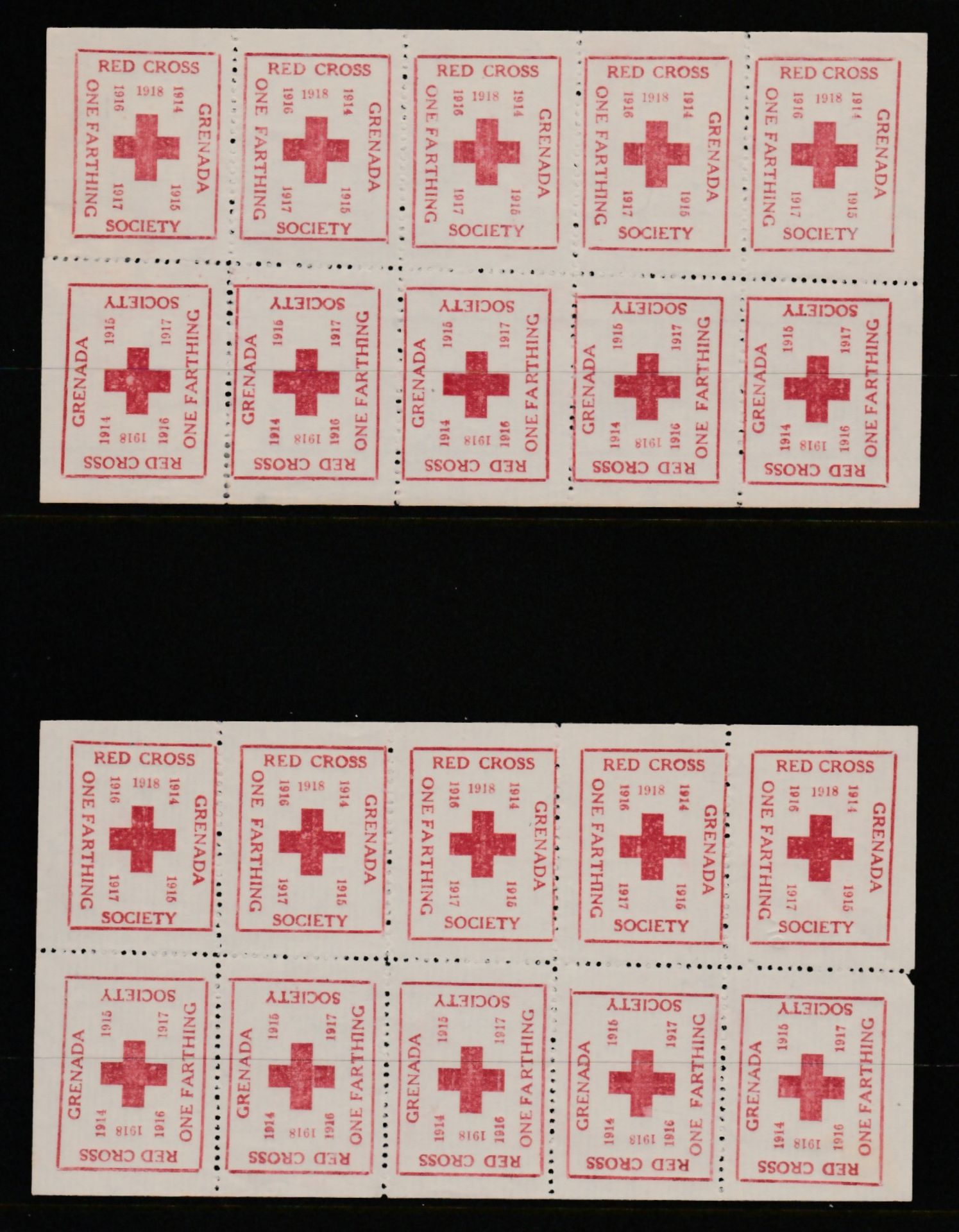 Grenada 1914-18Red Cross Society labels including One Fraction labels (12, including a sheet of ten) - Image 4 of 6
