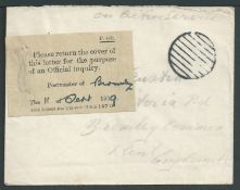 G.B. - World War One/Kent 1919 Stampless Envelope endorsed "On Active Service"