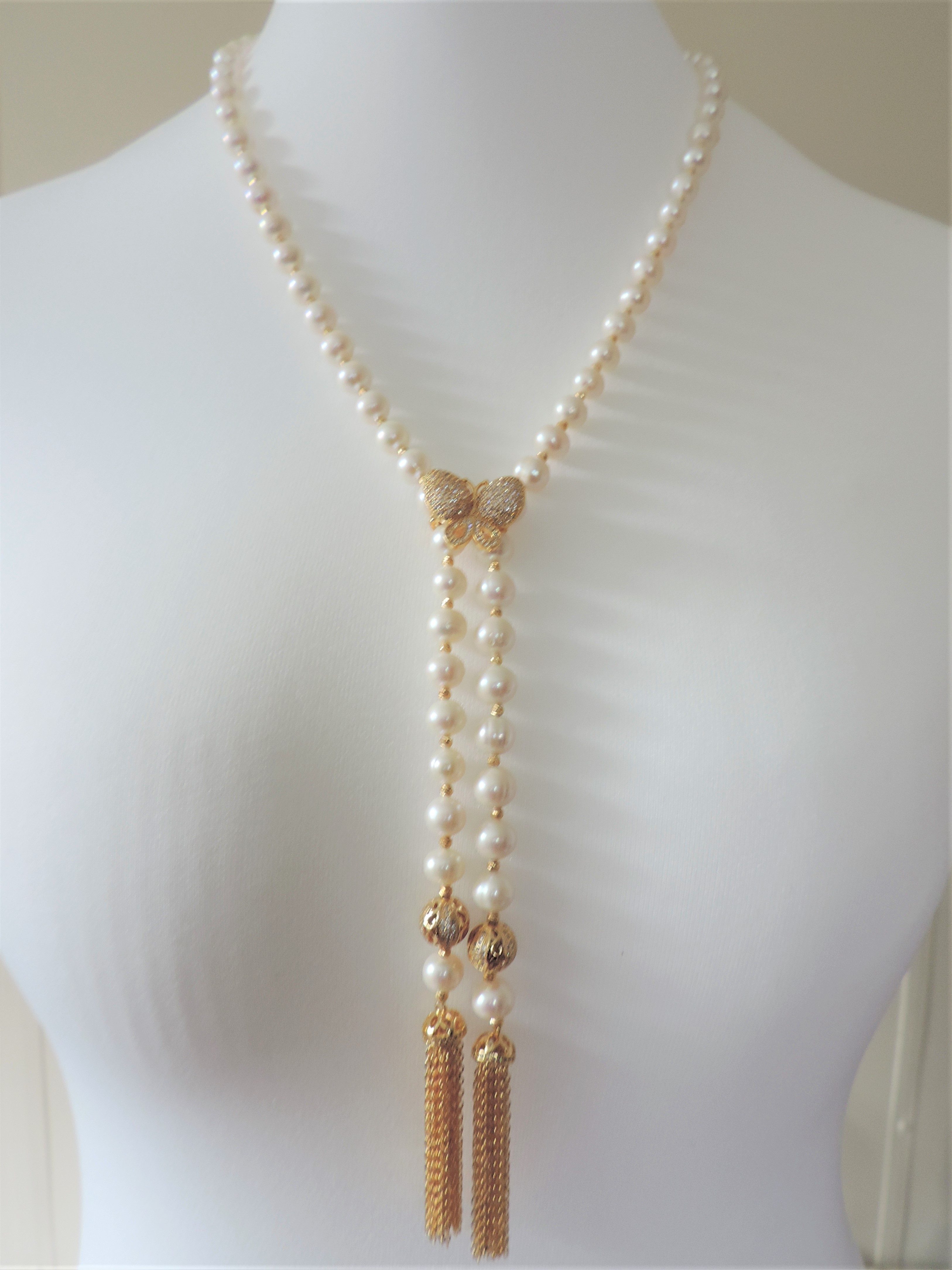 Bespoke Akoya Pearl Lariat Necklace 39 X 9Mm Pearls 38" Long