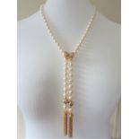 Bespoke Akoya Pearl Lariat Necklace 39 X 9Mm Pearls 38" Long
