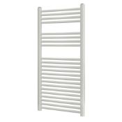 (EY167) 1100 x 450mm Curved White Towel Radiator. Matt Mild Steel Construction High quality steel