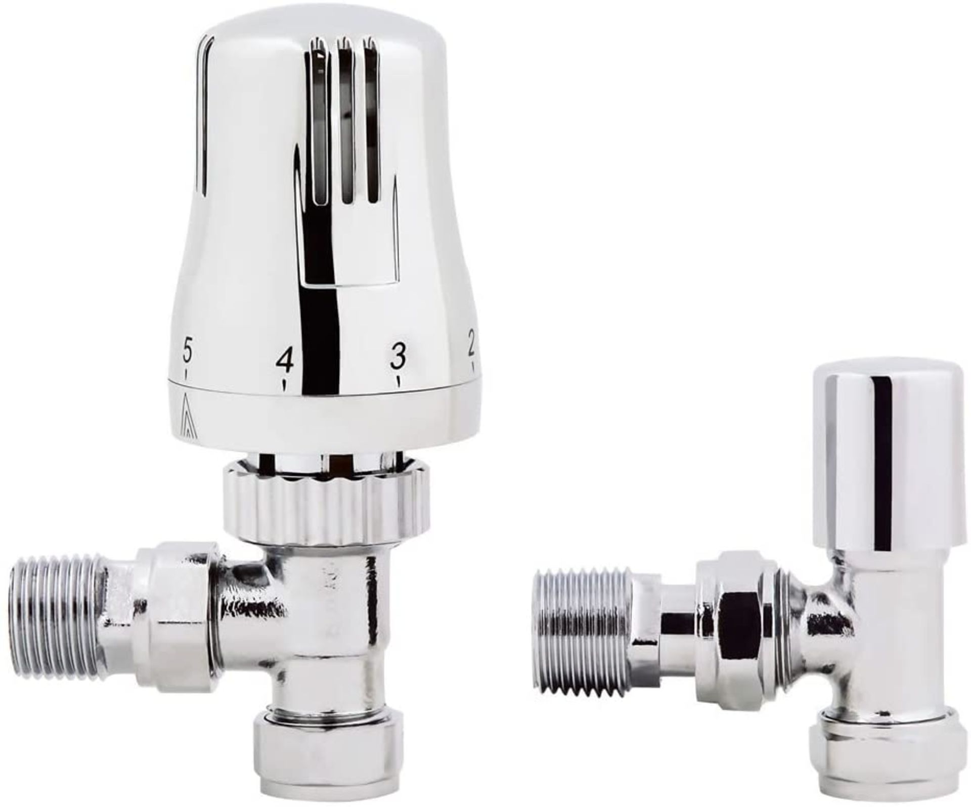 (WE1008) Thermostatic Chrome Angled Towel Radiator Valves TRV 15mm Central Heating Taps. Chrome...