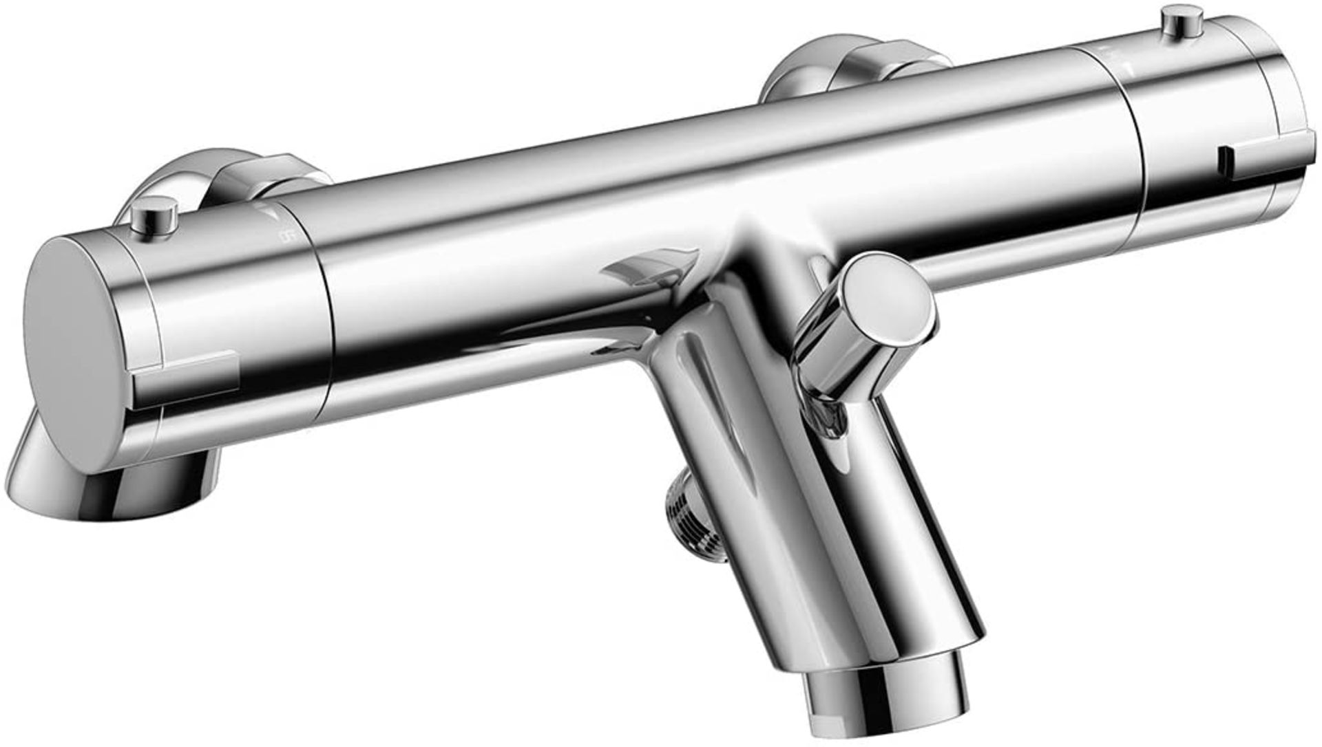 (WE1002) Slim Chrome Thermostatic Exposed Deck Mount Shower Bar Mixer Valve + Bath Tap Chrome ...