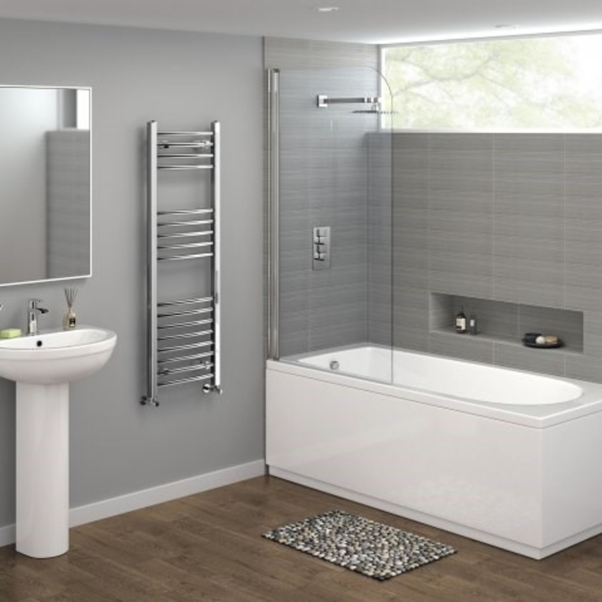 1200x400mm - 20mm Tubes - Chrome Curved Rail Ladder Towel Radiator. NC1200400. Our Nancy 1200x... - Image 2 of 3