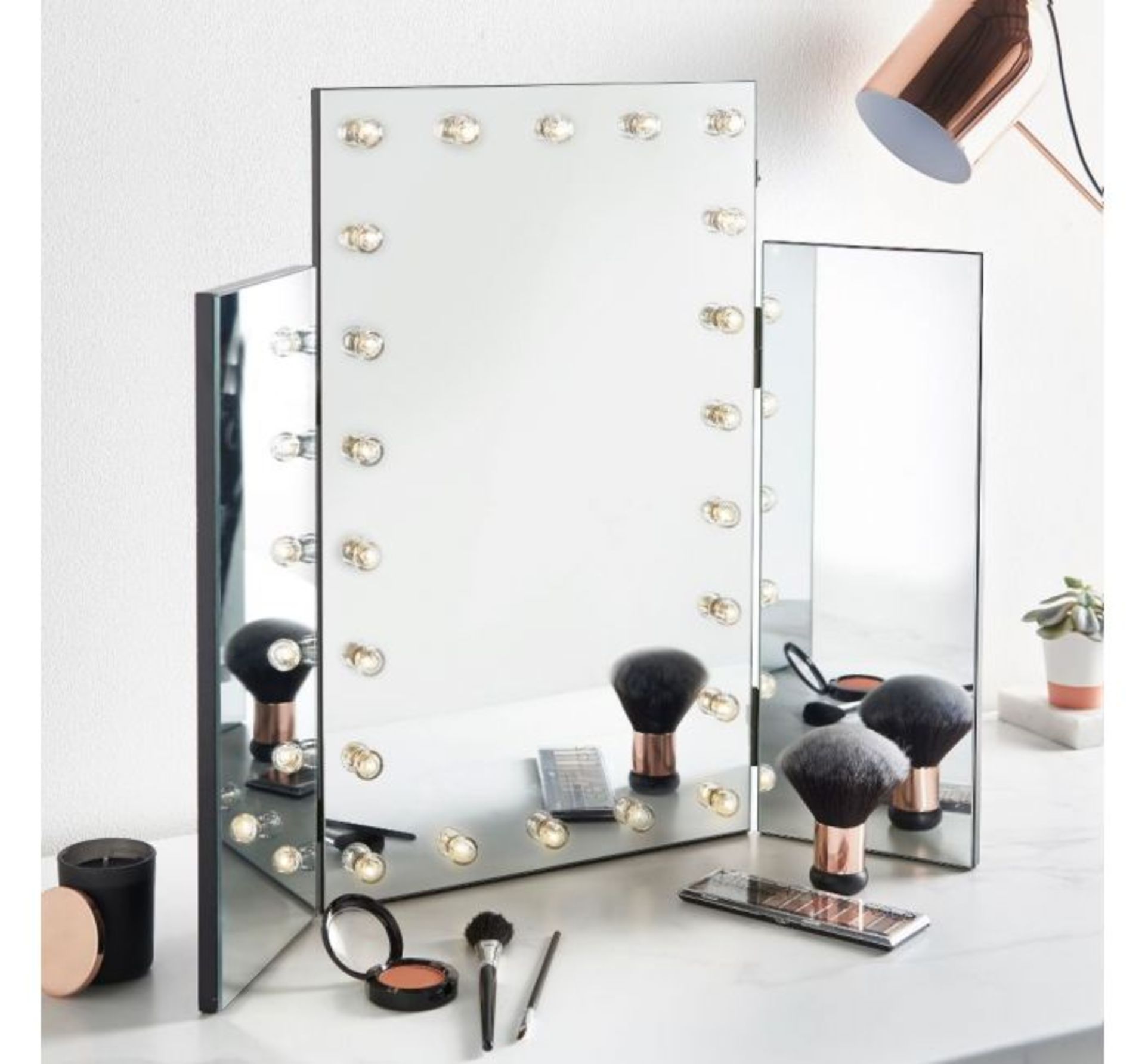 (LV156) Trifold Mirror with Warm LED Lights. Large centre mirror with adjustable side mirrors ... - Image 2 of 2