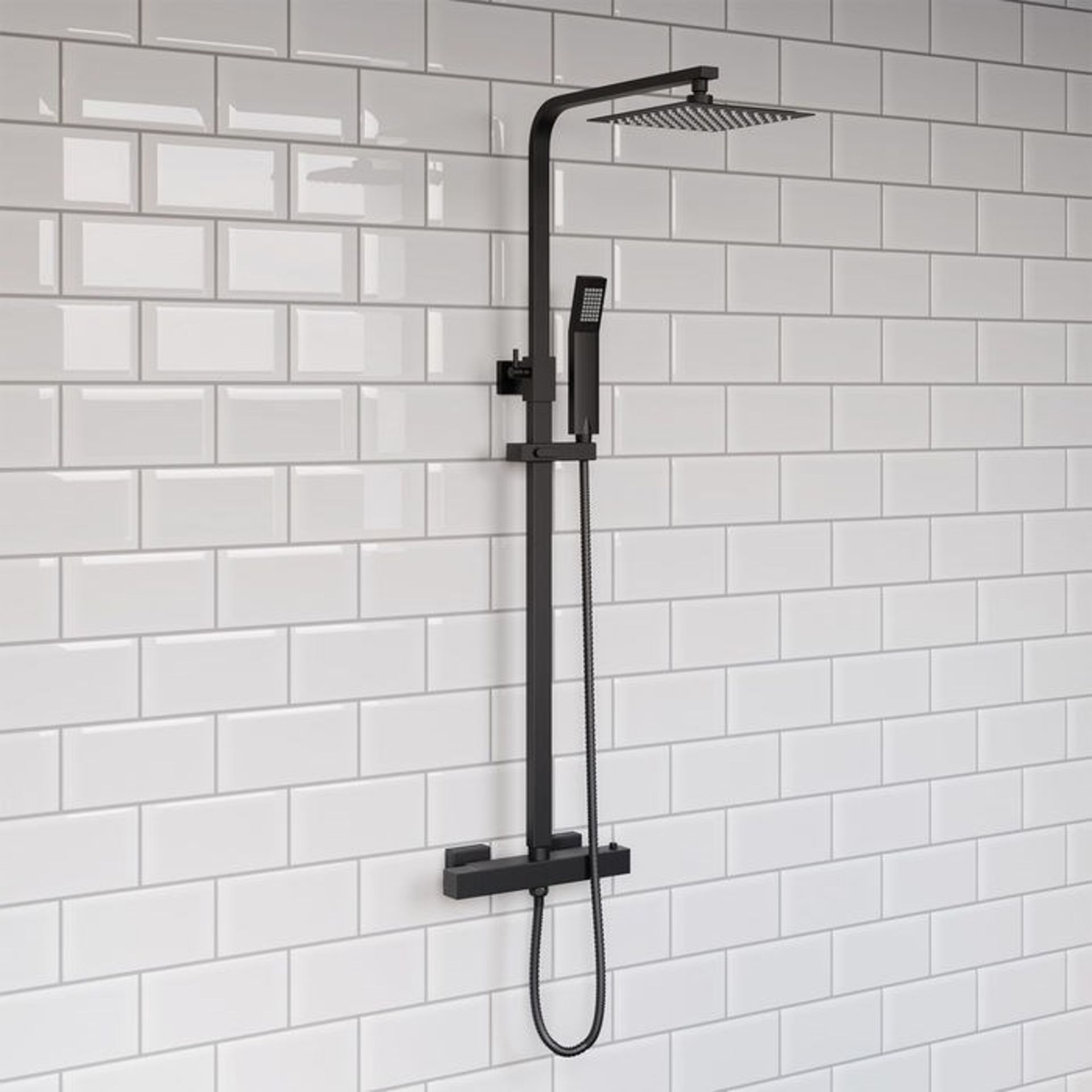 (LV45) Matte Black Square Exposed Thermostatic Shower Set. RRP £399.99. Contemporary matte fin... - Image 2 of 3