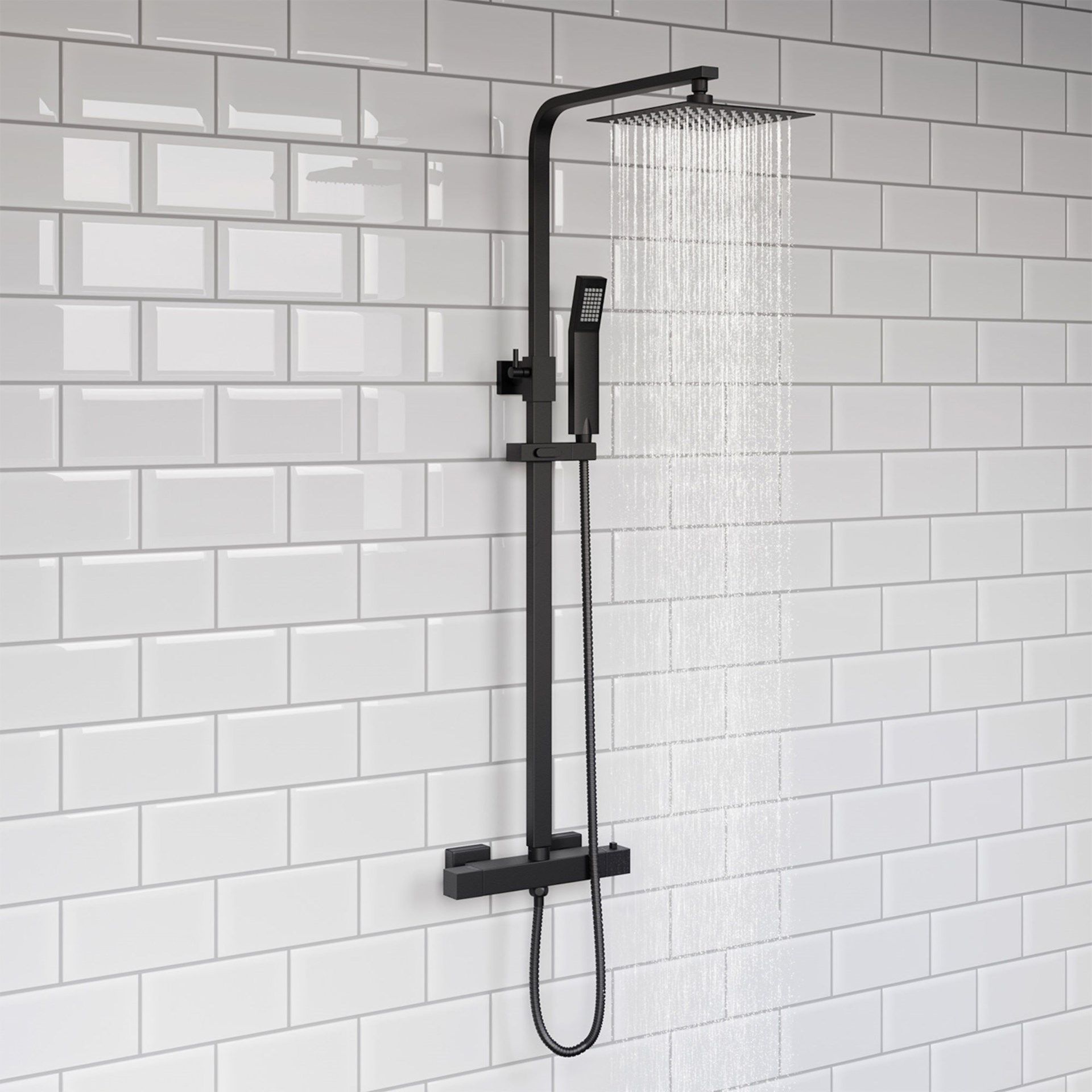 (LV45) Matte Black Square Exposed Thermostatic Shower Set. RRP £399.99. Contemporary matte fin...