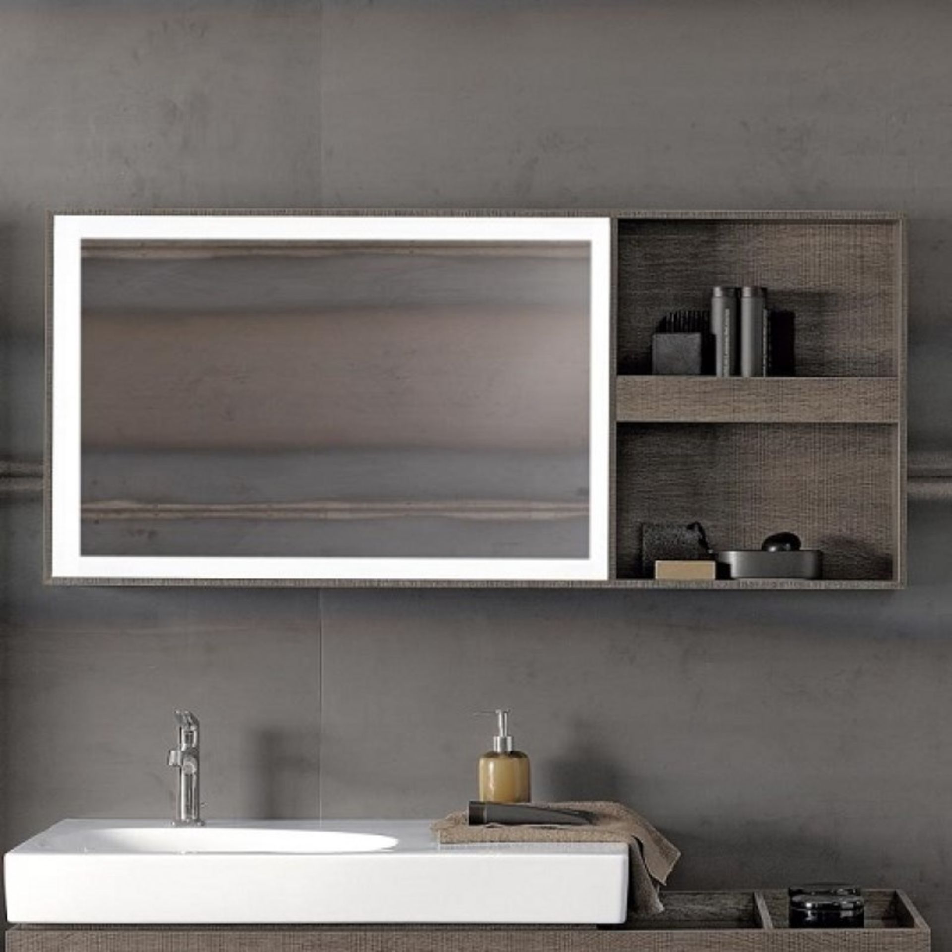 (LV6) Keramag 1334mm Citterio Grey/Brown Illuminated Mirror With shelf Right/Left.RRP £779.99...