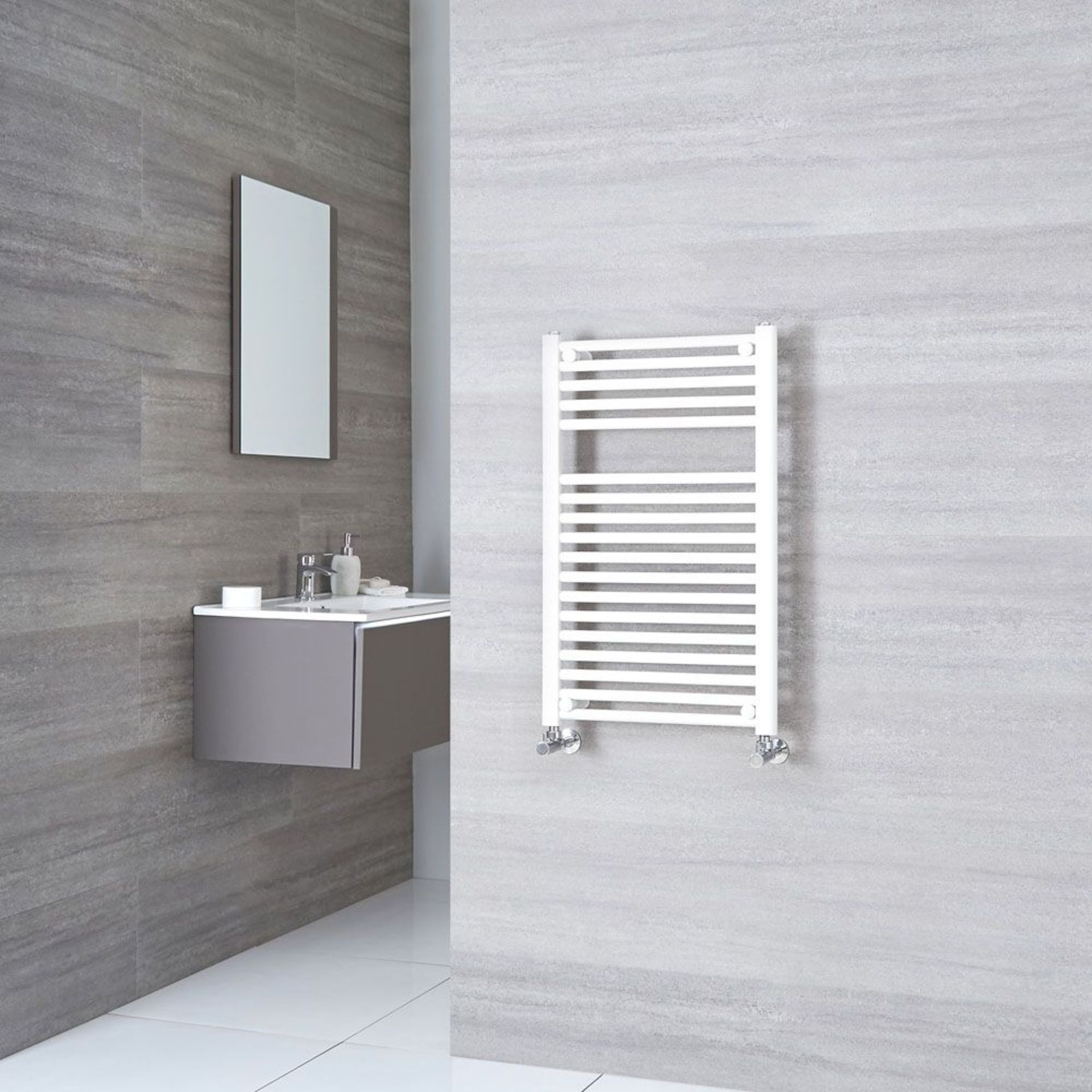 (TT84) 900x500mm Premium White Flat Heated Towel Rail. RRP £159.99. Keep your bathroom feeling...(