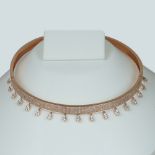 14 K / 585 Rose Gold Diamond Choker Necklace With Long Chandelier Earrings