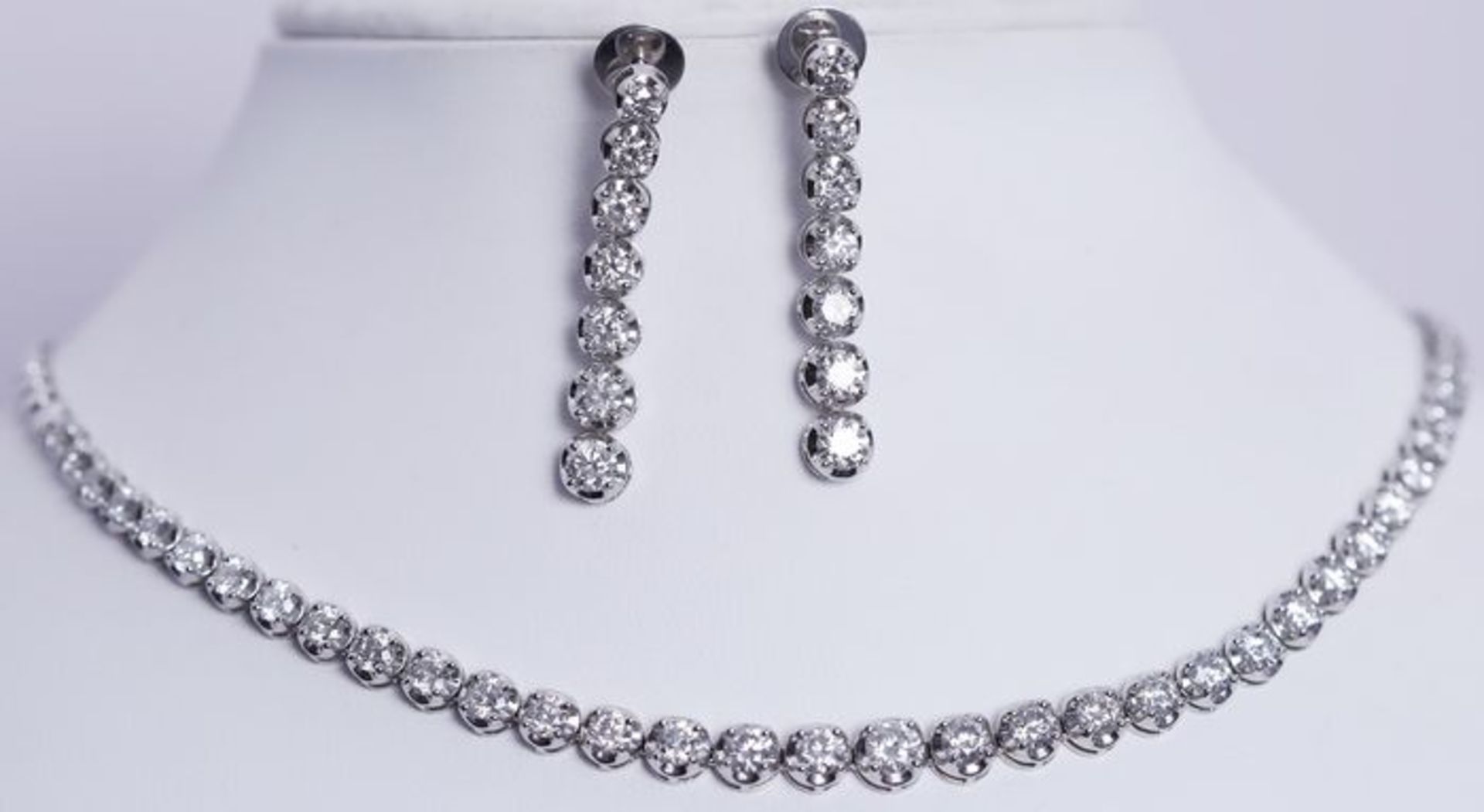 14 K White Gold Solitaire Diamond Necklace & Earrings - Image 3 of 4
