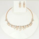 14 K / 585 Rose Gold Diamond Necklace & Earrings