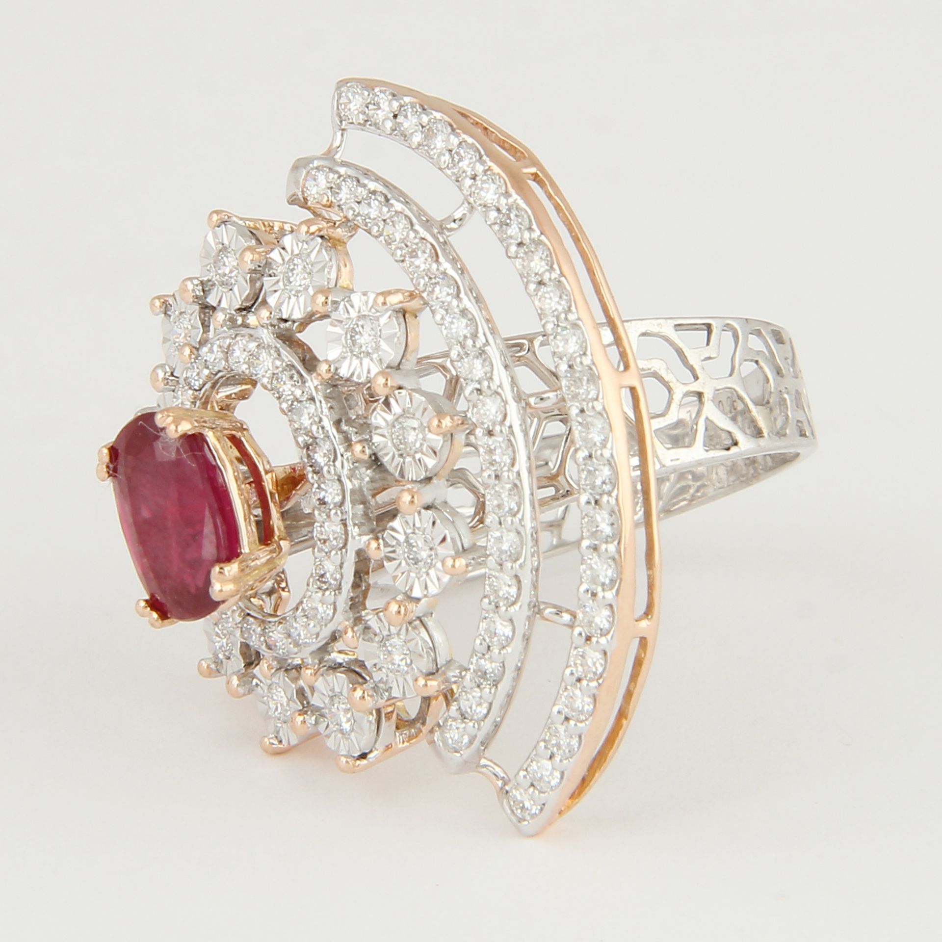 14 K / 585 White Gold & Rose Gold Ruby (GIA Certified) & Diamond Ring - Image 2 of 4