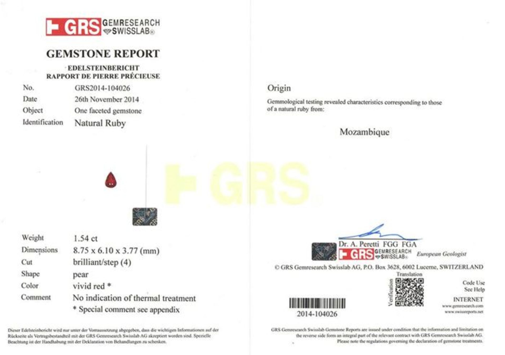 14 K Pigeon's Blood Ruby (GRS Cert.) & Diamond Earrings - Image 6 of 9