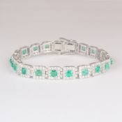 14 K / 585 White Gold Colombian Emerald & Diamond Bracelet