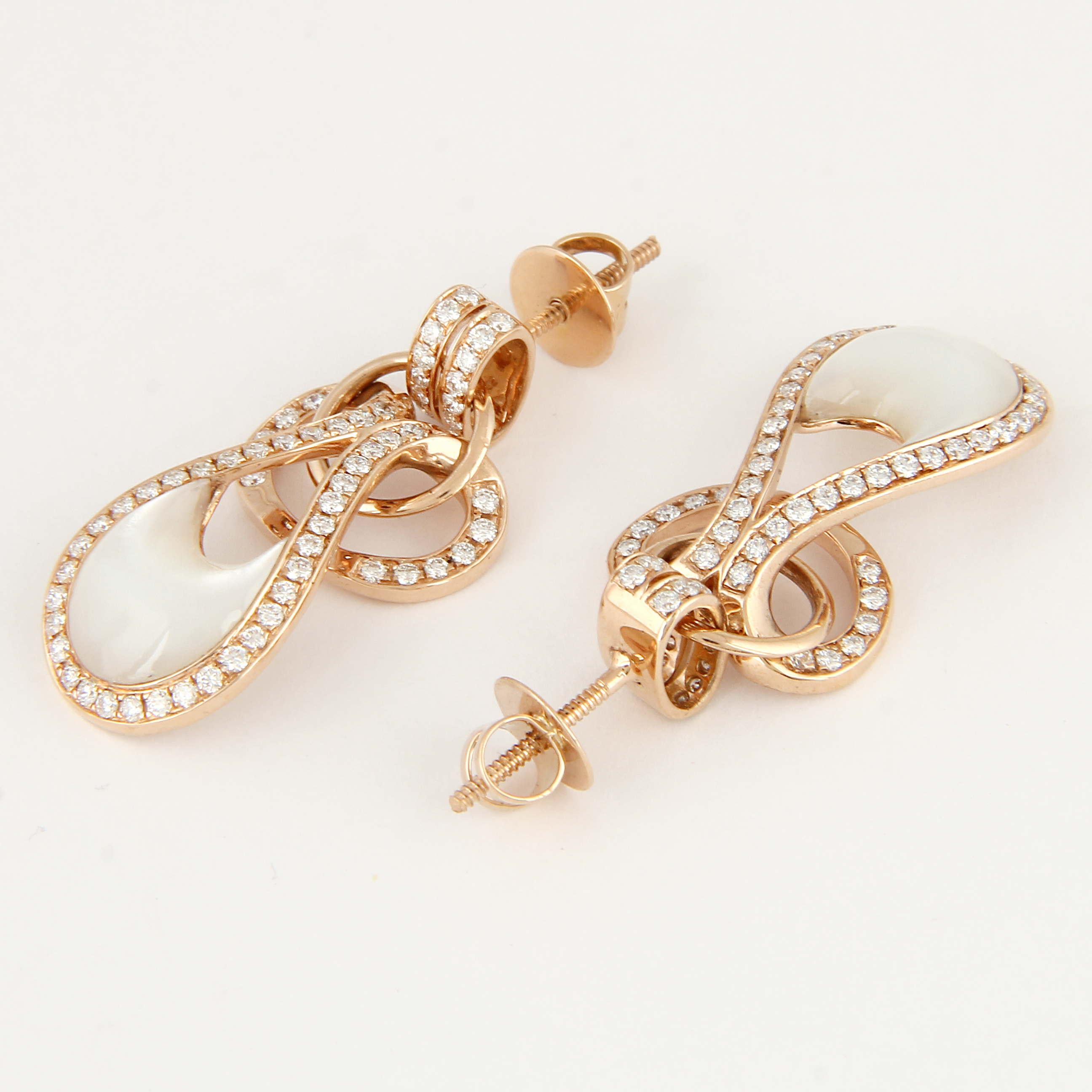 14 K Rose Gold Diamond & Mother of Pearl Earrings - Image 2 of 3