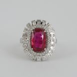 14 K / 585 White Gold Ruby (GIA Certified) & Diamond Ring