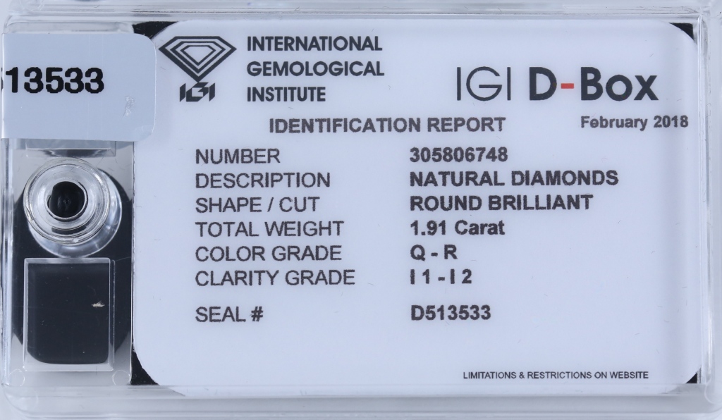 IGI Sealed 1.91 ct. 'Diamond D-Box' - Untreated - Image 3 of 3