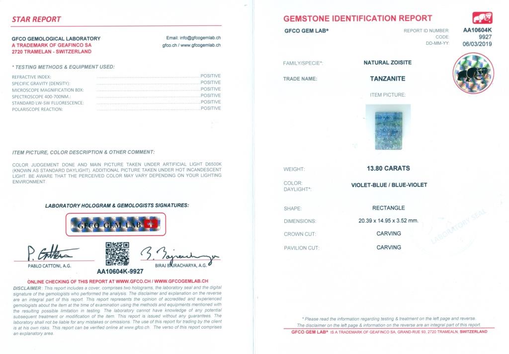 GFCO (Swiss) Certified 13.80 ct. Floral Tanzanite Carving - Tanzania - Image 5 of 5