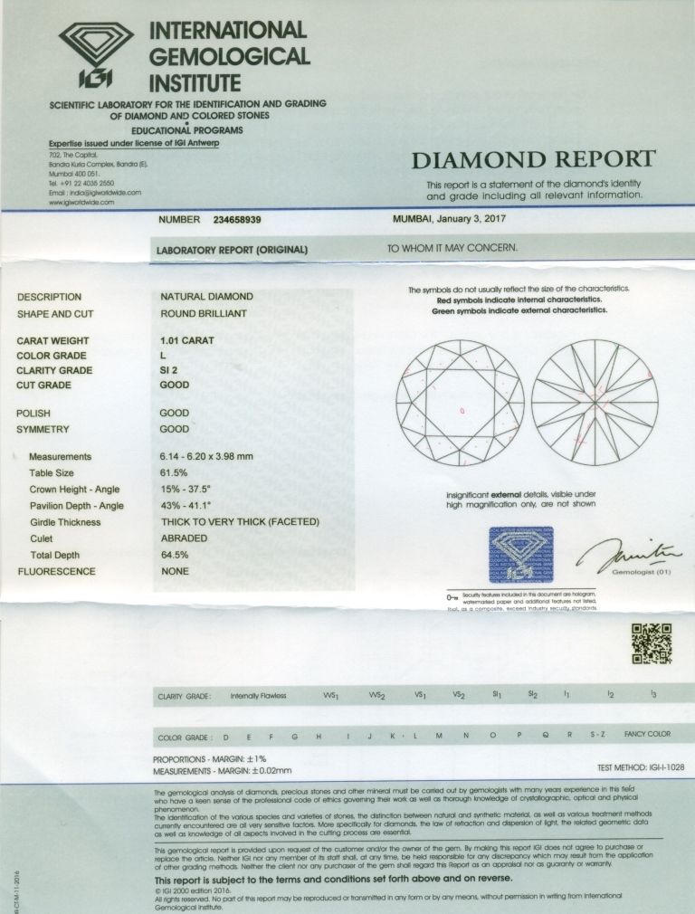 IGI Certified 1.01 ct. Round Brilliant Diamond - Untreated - Image 5 of 5