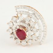 14 K / 585 White Gold & Rose Gold Ruby (GIA Certified) & Diamond Ring