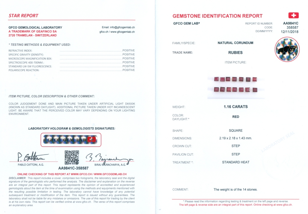 GFCO (Swiss) Certified Set of 14 - 1.16 ct. Rubies - Mozambique - Image 5 of 5