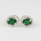 14 K / 585 White Gold Tsavorite Garnet & Diamond Studs