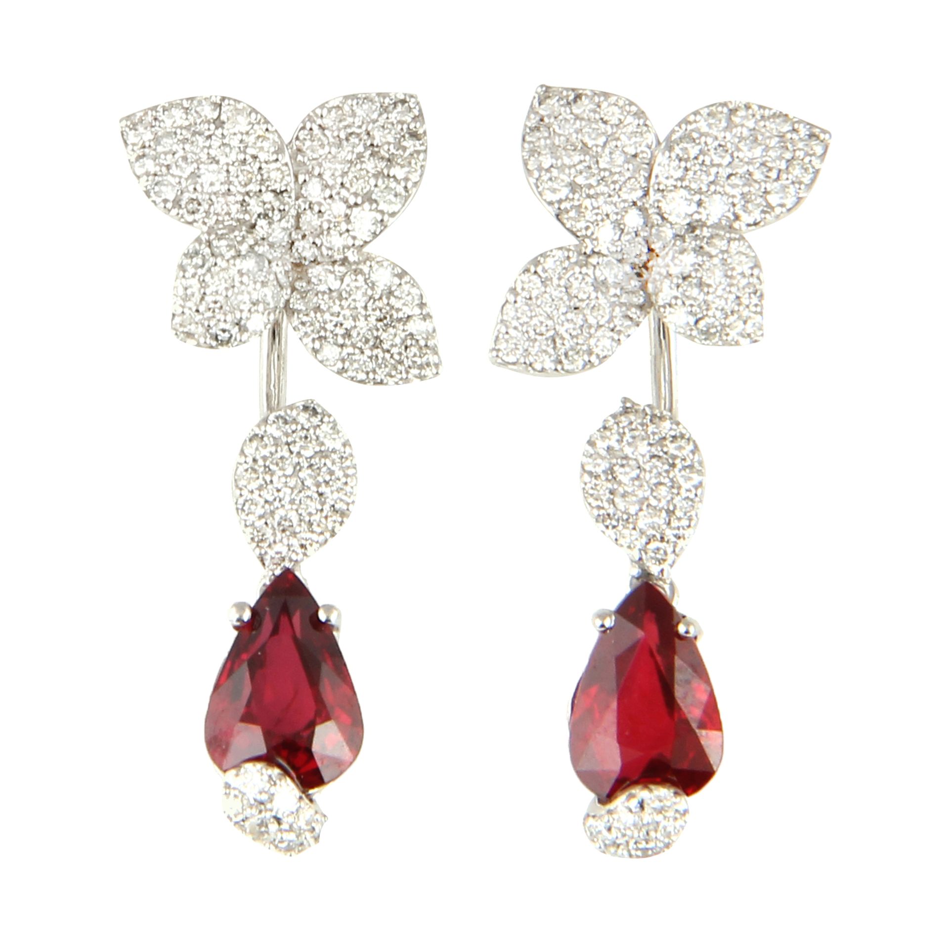 14 K Pigeon's Blood Ruby (GRS Cert.) & Diamond Earrings