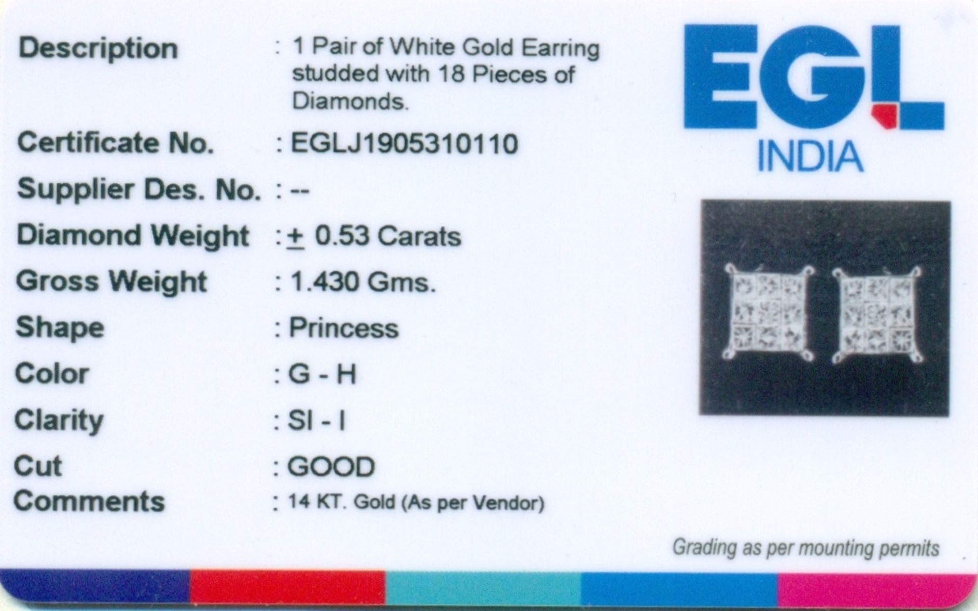 EGL Certified 14 K / 585 White Gold Diamond Studs - Image 4 of 4