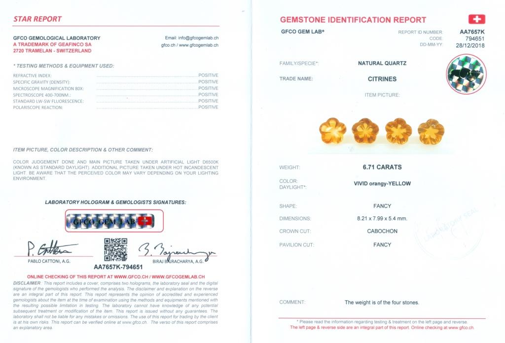 GFCO (Swiss) Certified 6.71 ct. Set of 4 Vivid Orange Yellow Citrines - Image 5 of 5
