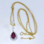 14 K White & Yellow Gold Ruby & Diamond Pendant