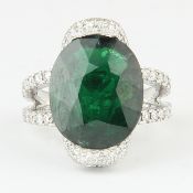 14 K White Gold Tsavorite (GFCO Cert.) & Diamond Ring