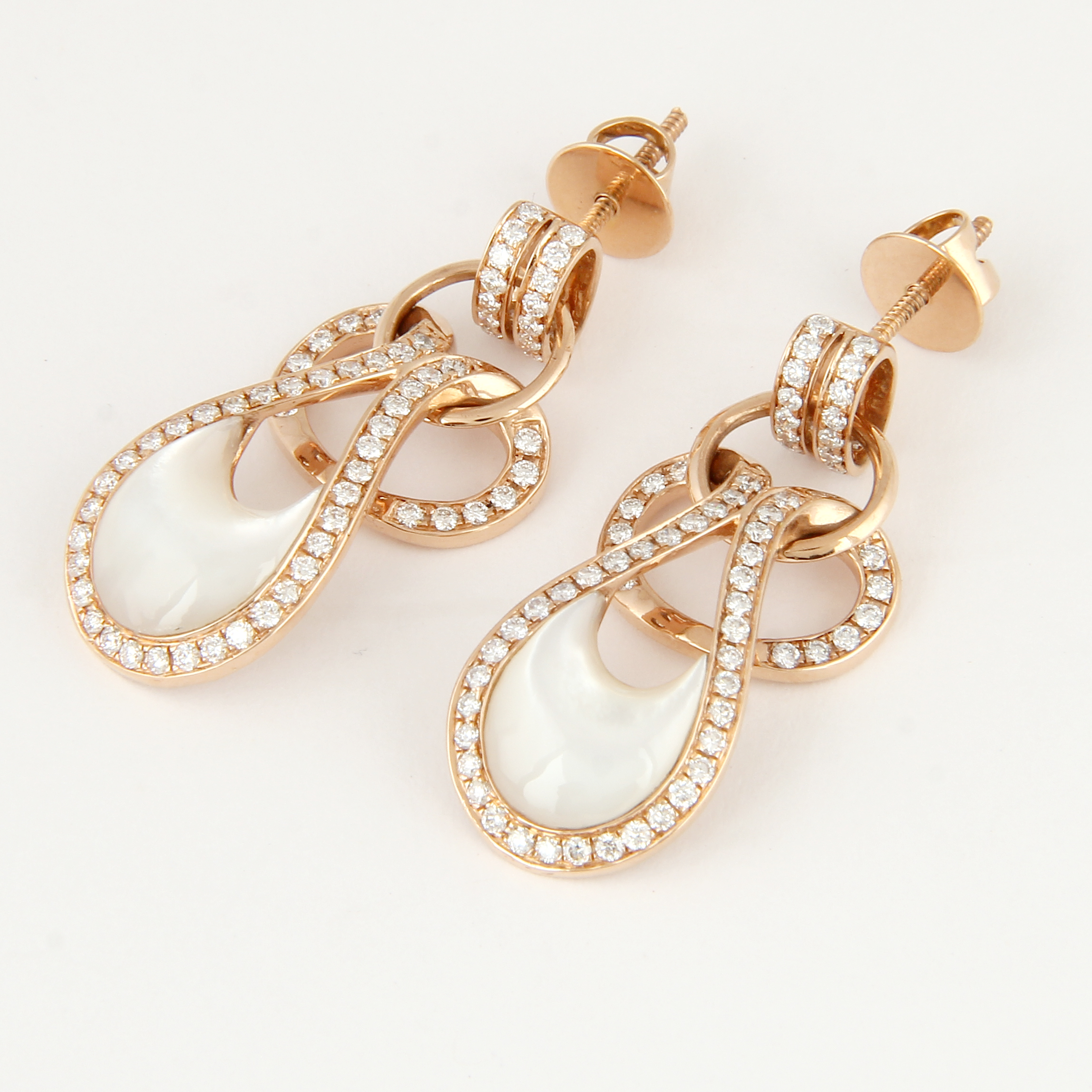 14 K Rose Gold Diamond & Mother of Pearl Earrings - Image 3 of 3