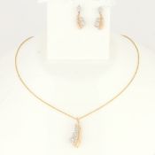 IGI Cert. 14 K Rose Gold Diamond Pendant & Earrings