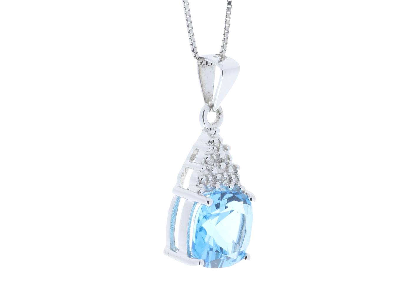 9ct White Gold Diamond And Blue Topaz Pendant 0.02 Carats - Image 2 of 6