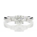 18ct White Gold Single Stone Diamond Ring With Baguette (1.02) 1.15 Carats