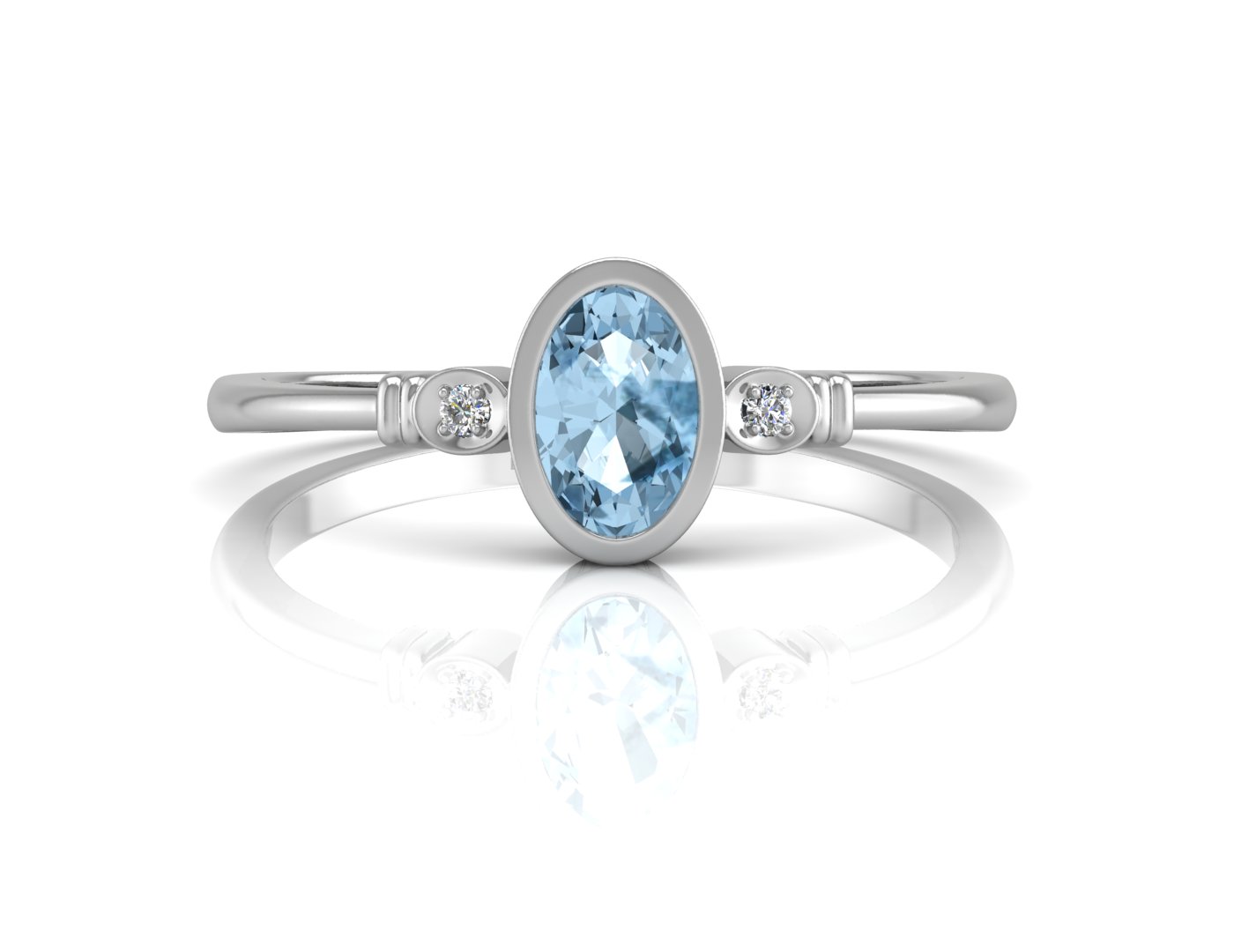 9ct White Gold Diamond And Oval Shape Blue Topaz Ring 0.01 Carats - Image 4 of 5