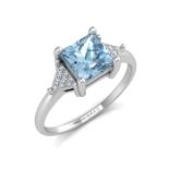 9ct White Gold Diamond And Blue Topaz Ring 0.06 Carats