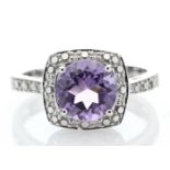 9ct White Gold Amethyst Diamond Ring 0.08 Carats