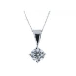 18ct White Gold Single Stone Wire Set Diamond Pendant 0.70 Carats