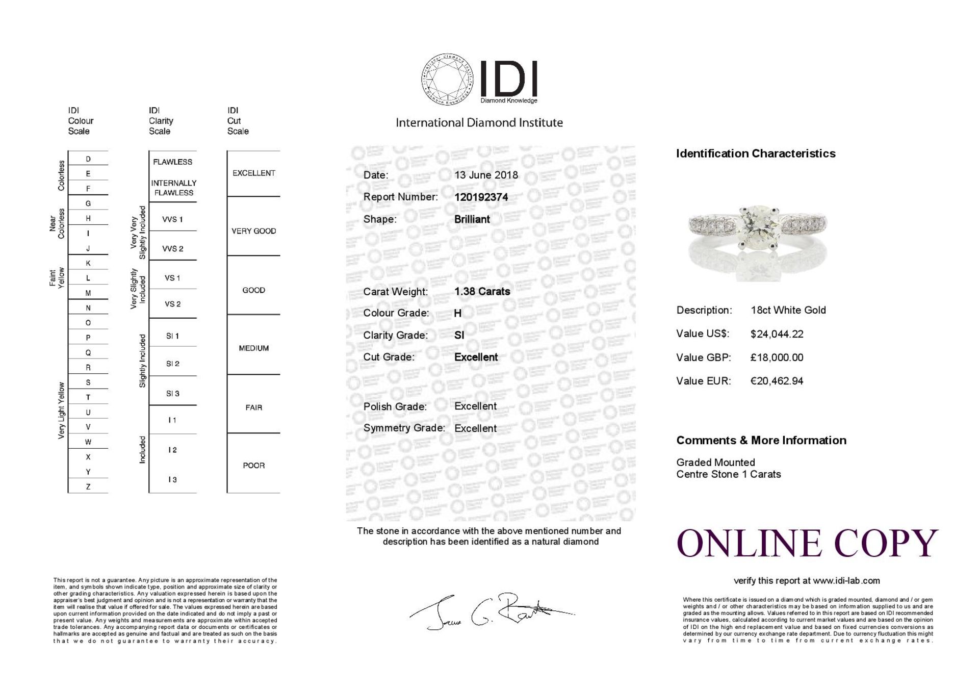 18ct White Gold Single Stone Diamond Ring With Stone Set Shoulders (1.00) 1.38 Carats - Image 5 of 5