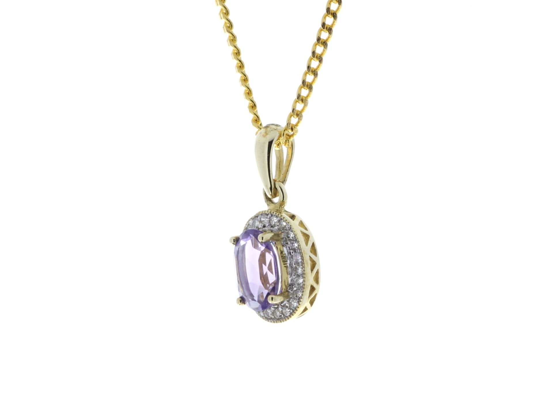 9ct Yellow Gold Amethyst And Diamond Pendant 0.11 Carats - Image 4 of 5