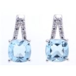 9ct White Gold Diamond And Blue Topaz Earring 0.05 Carats