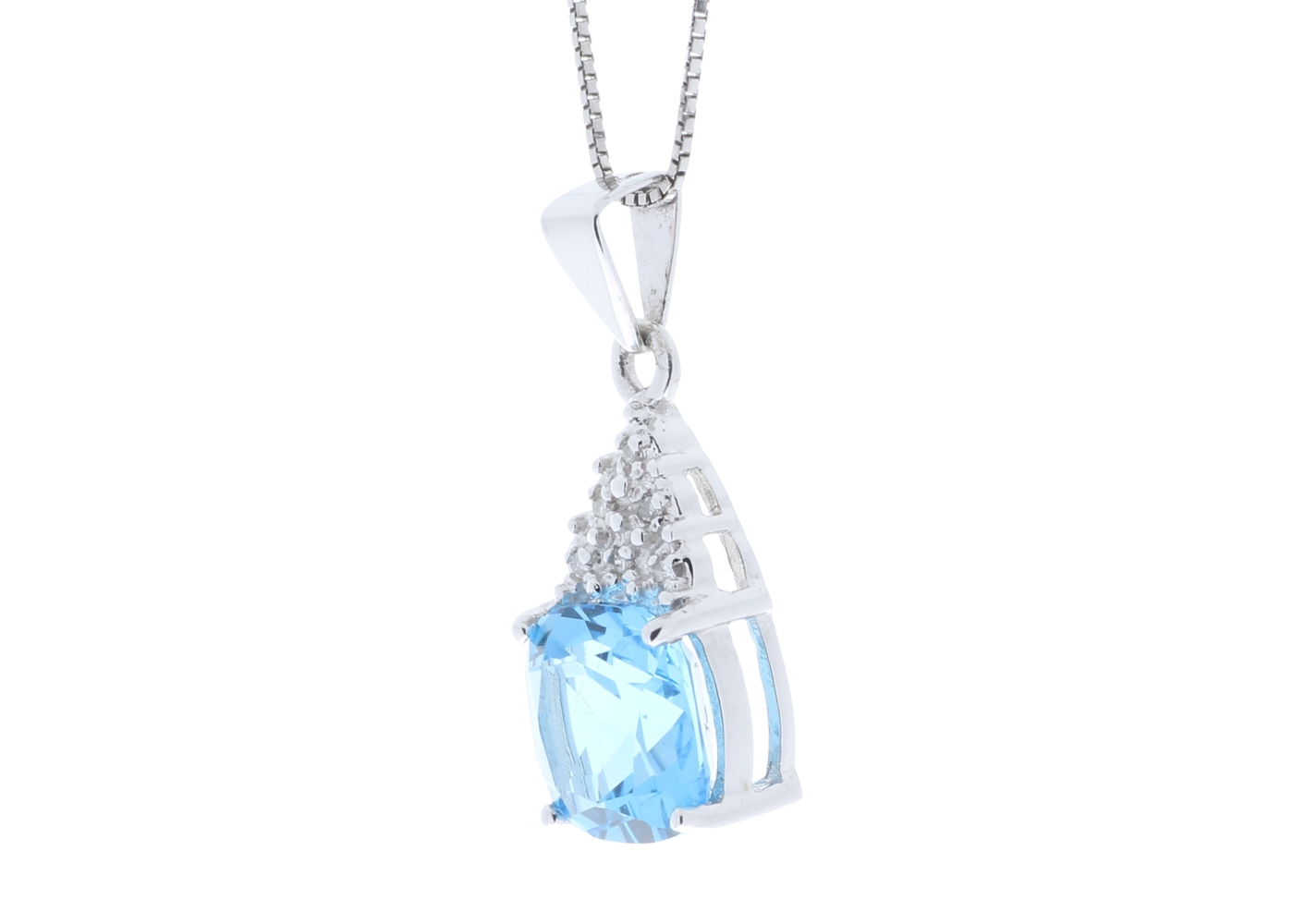 9ct White Gold Diamond And Blue Topaz Pendant 0.02 Carats - Image 4 of 6