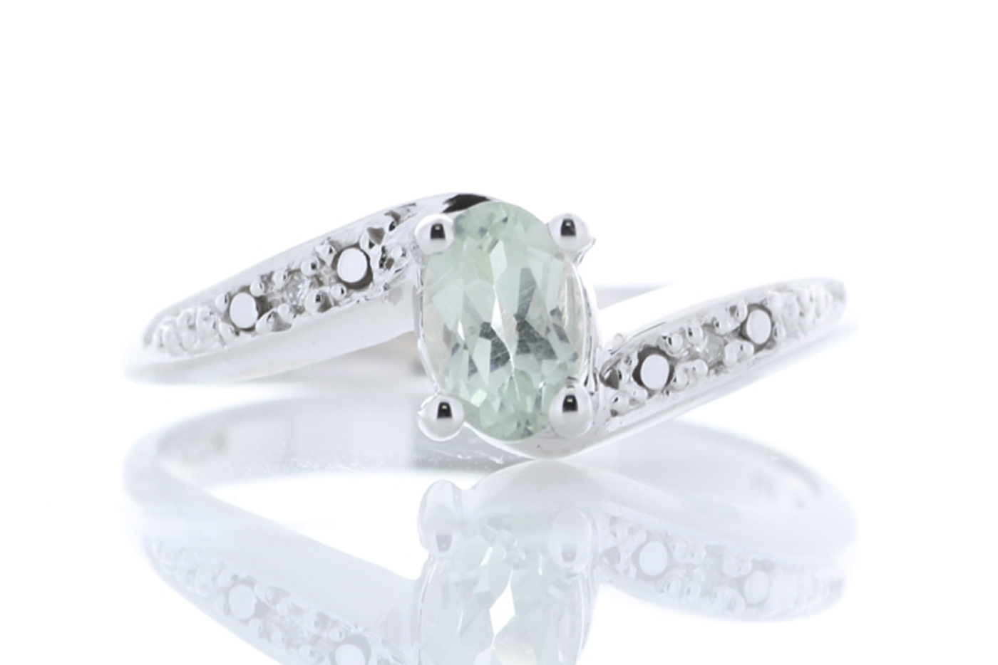 9ct White Gold Diamond And Green Amethyst Ring 0.01 Carats