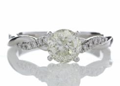 18ct White Gold Single Stone Diamond Ring With Waved Stone Set Shoulders (1.06) 1.22 Carats