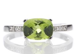 9ct White Gold Peridot Diamond Ring 0.05 Carats