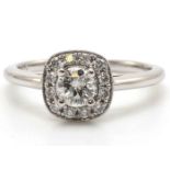18ct White Gold Single Stone Diamond Ring With Halo Setting (0.45) 0.69 Carats