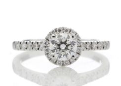 18ct White Gold Single Stone Halo Diamond Ring (0.50) 0.70 Carats