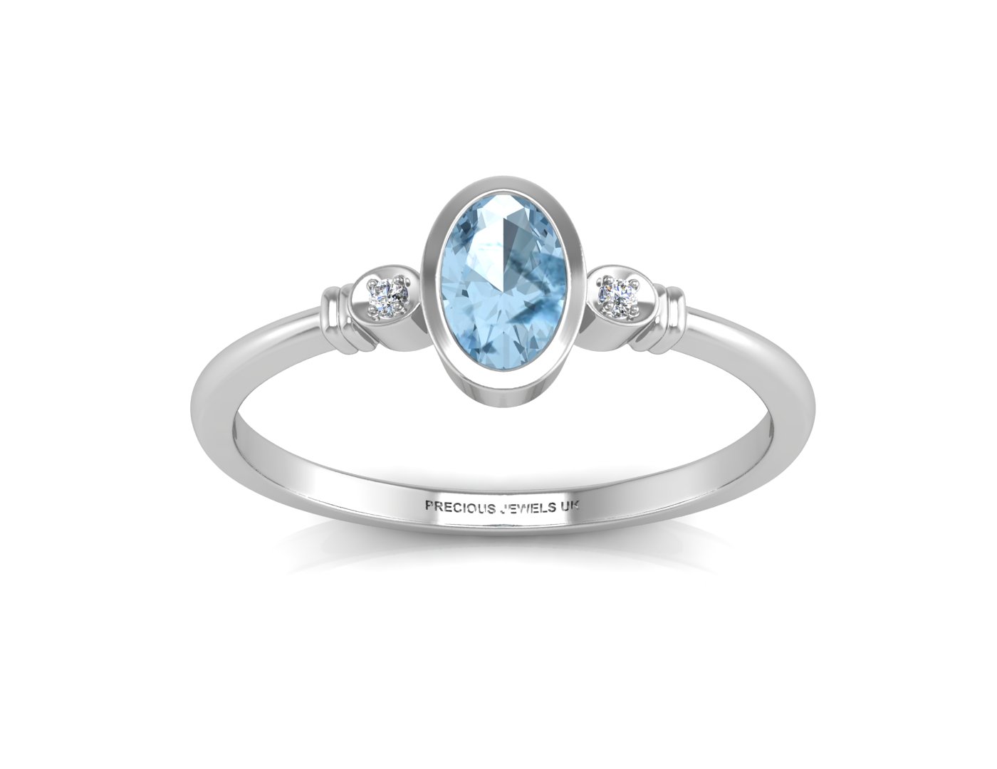 9ct White Gold Diamond And Oval Shape Blue Topaz Ring 0.01 Carats - Image 3 of 5